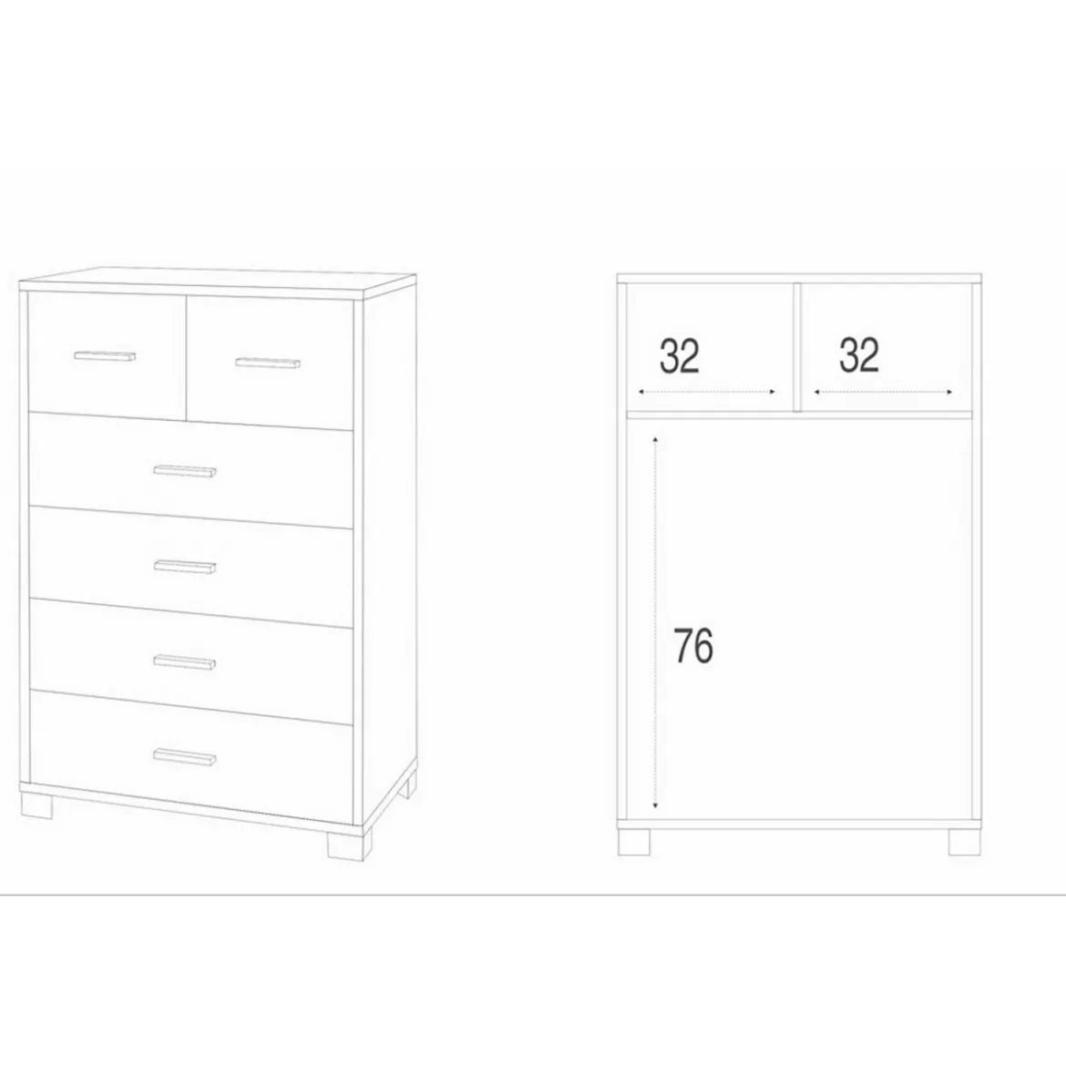 Como Noce con 6 Cassetti Cassettiera Settimino Camera da Letto Ufficio