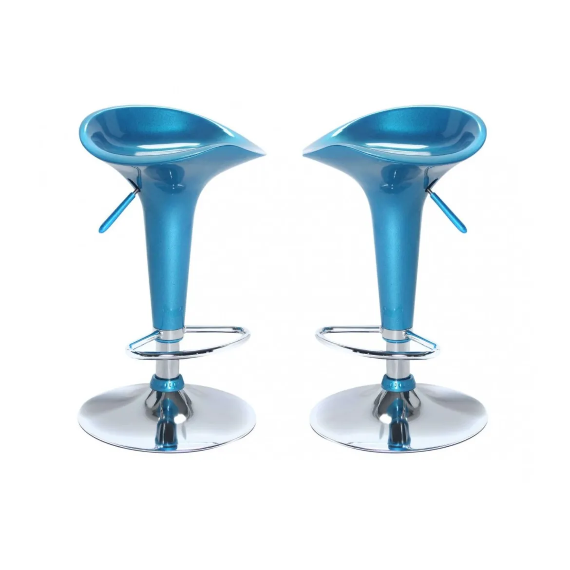 Coppia 2 Sgabelli Alti Blu Seduta in Plastica da Bar Cucina Moderni