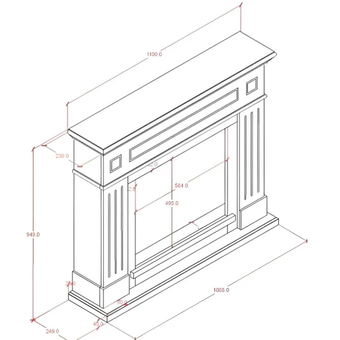 Cornice per Camino Decorativa Tagu Larsen Caminetto in Legno MDF Bianco