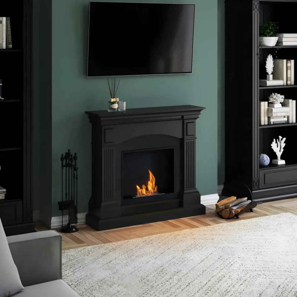 Cornice per Camino Finto Caminetto Tagu Magna in Legno MDF Nero
