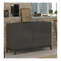 Credenza Alta Antracite Lucido 110x40x73cm 1 Anta e 3 Cassetti