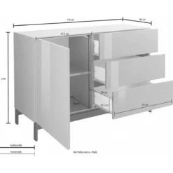 Credenza Alta Antracite Lucido 110x40x73cm 1 Anta e 3 Cassetti
