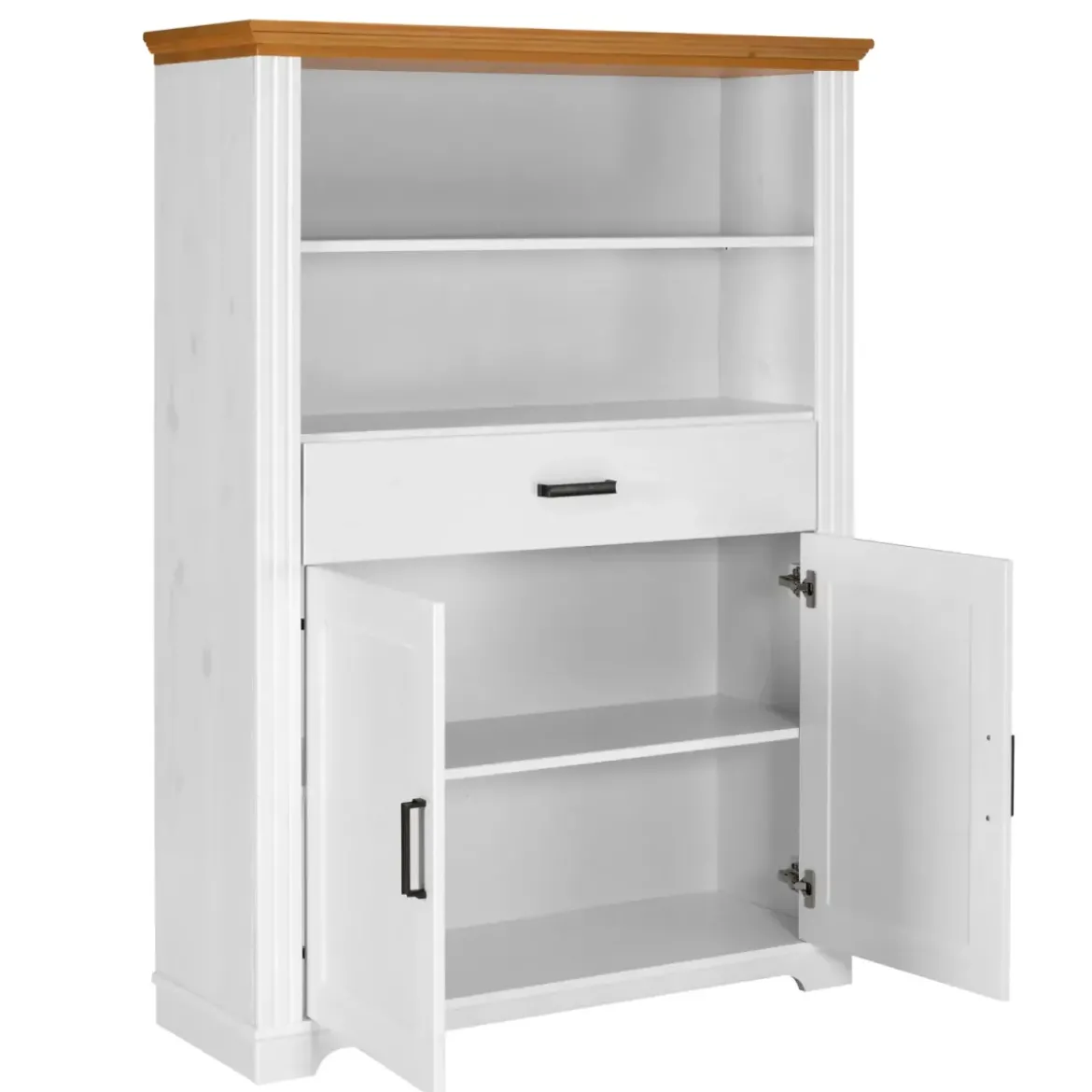 Credenza Alta da Cucina in Legno Bianco Rovere Ante Cassetti Ripiani