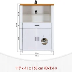 Credenza Alta da Cucina in Legno Bianco Rovere Ante Cassetti Ripiani