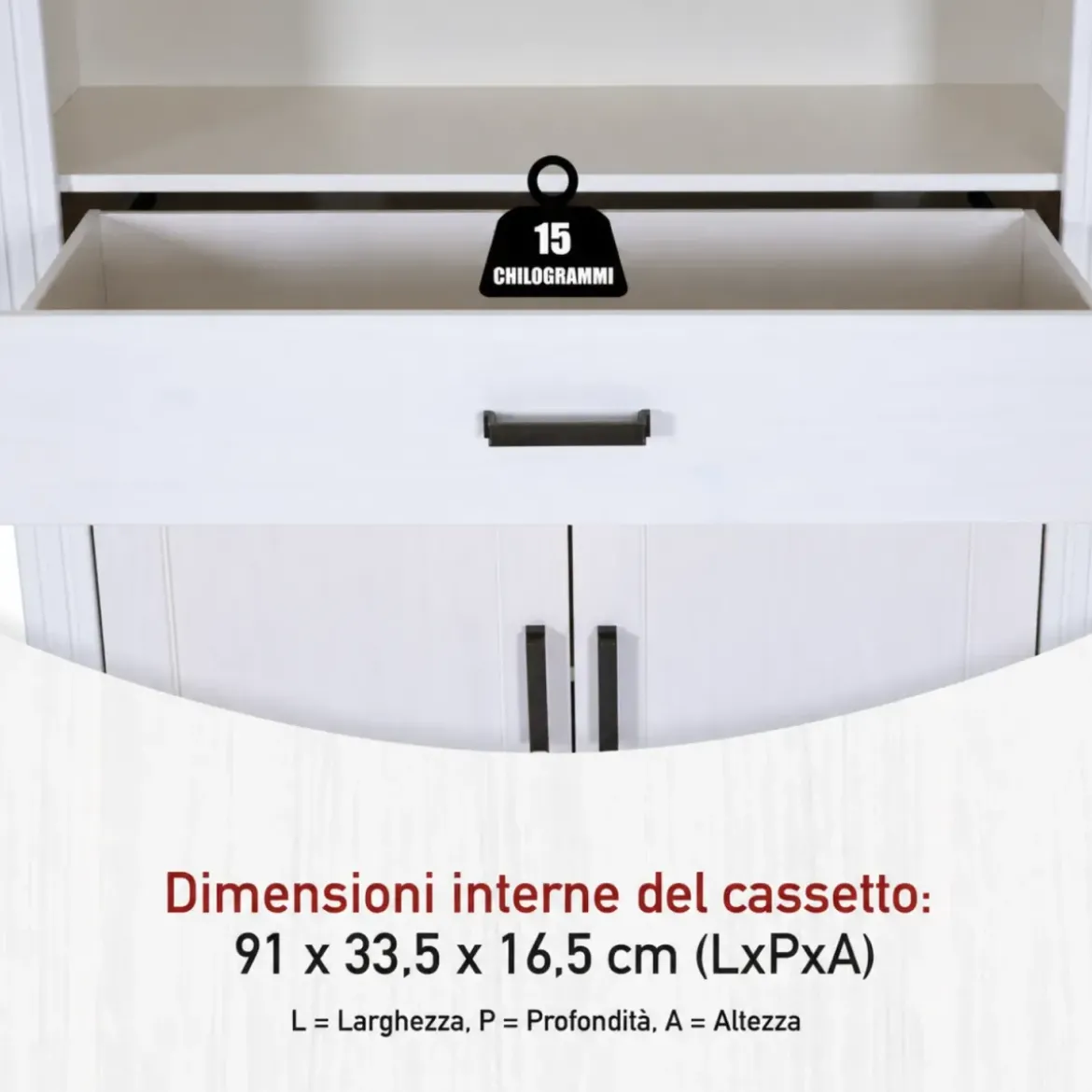 Credenza Alta da Cucina in Legno Bianco Rovere Ante Cassetti Ripiani