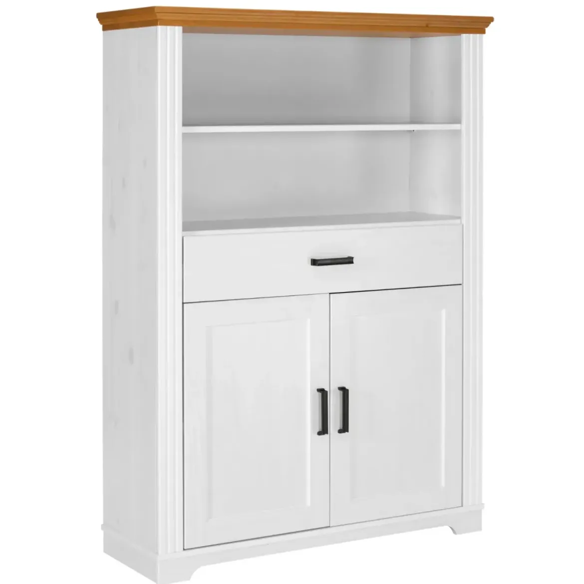 Credenza Alta da Cucina in Legno Bianco Rovere Ante Cassetti Ripiani