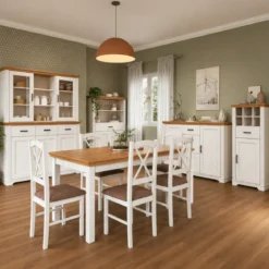 Credenza Alta da Cucina in Legno Bianco Rovere Ante Cassetti Ripiani