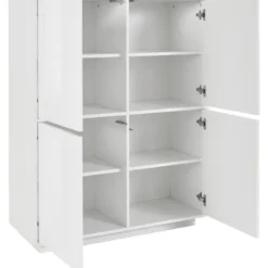 Credenza Alta da Soggiorno 100 cm Bianco Laccato Lucido 4 Ante 6 Vani