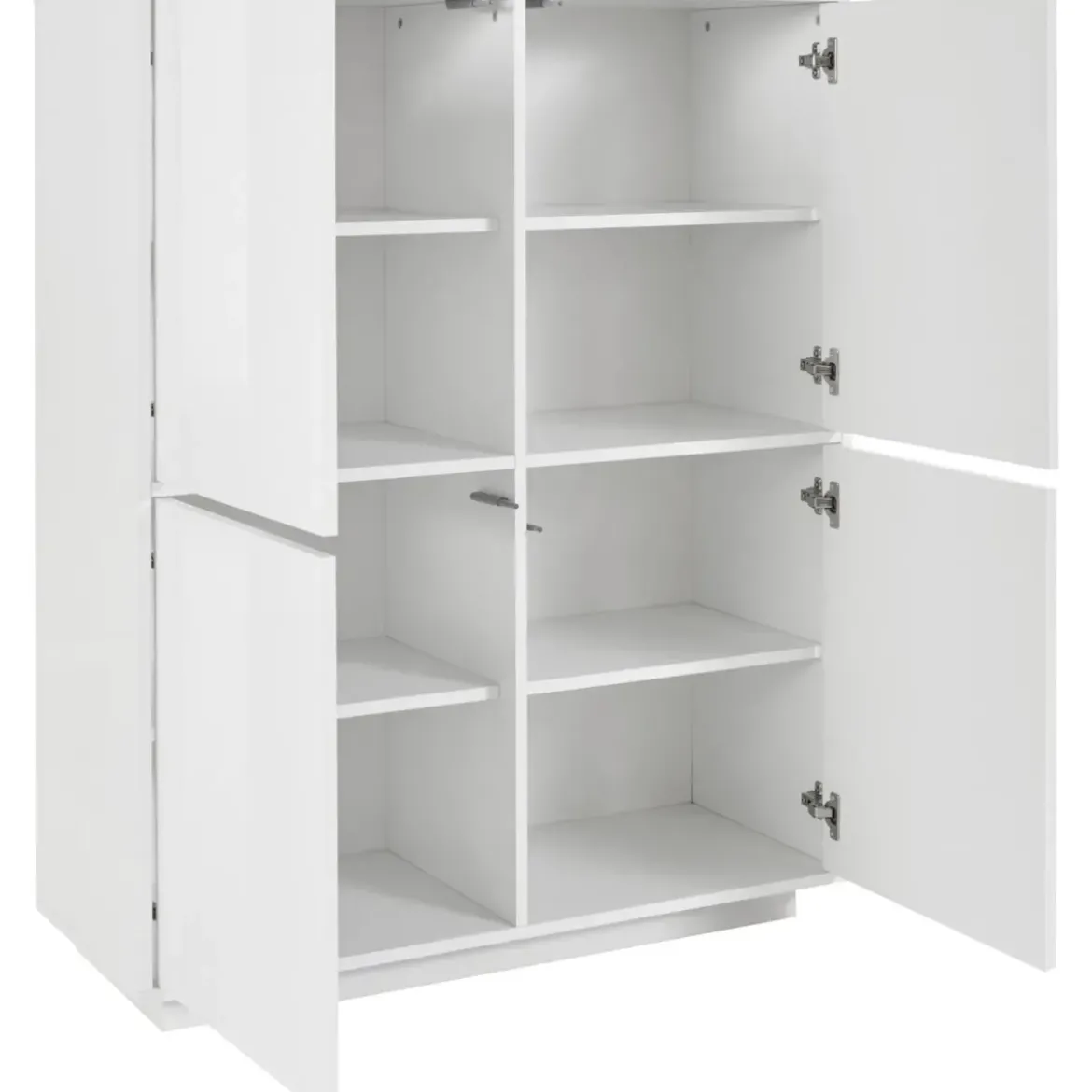 Credenza Alta da Soggiorno 100 cm Bianco Laccato Lucido 4 Ante 6 Vani
