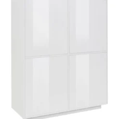 Credenza Alta da Soggiorno 100 cm Bianco Laccato Lucido 4 Ante 6 Vani