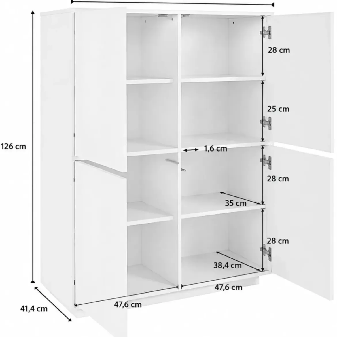Credenza Alta da Soggiorno 100 cm Bianco Laccato Lucido 4 Ante 6 Vani