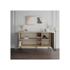 Credenza 3 Ante Antracite e Rovere Mobile Piattaia con Ripiani Soggiorno Sala