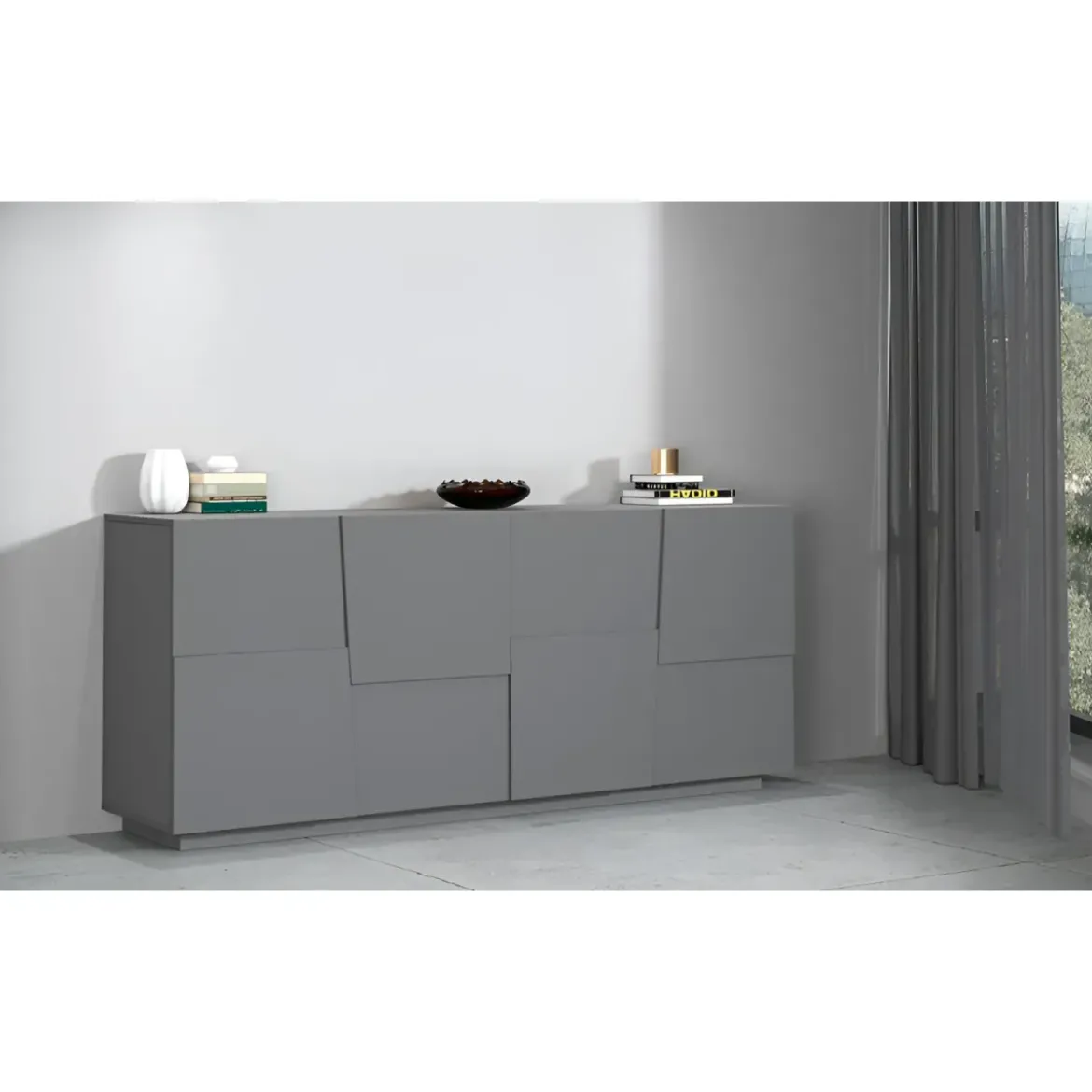 Credenza 4 Ante Antracite Opaco Madia 2 Ripiani Soggiorno Moderno