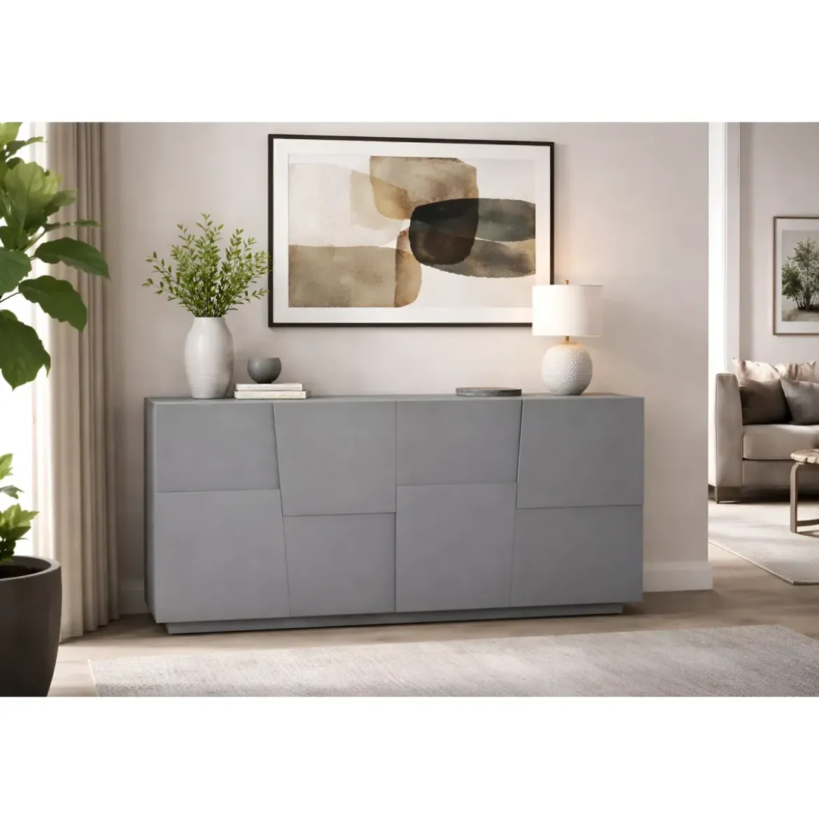 Credenza 4 Ante Antracite Opaco Madia 2 Ripiani Soggiorno Moderno