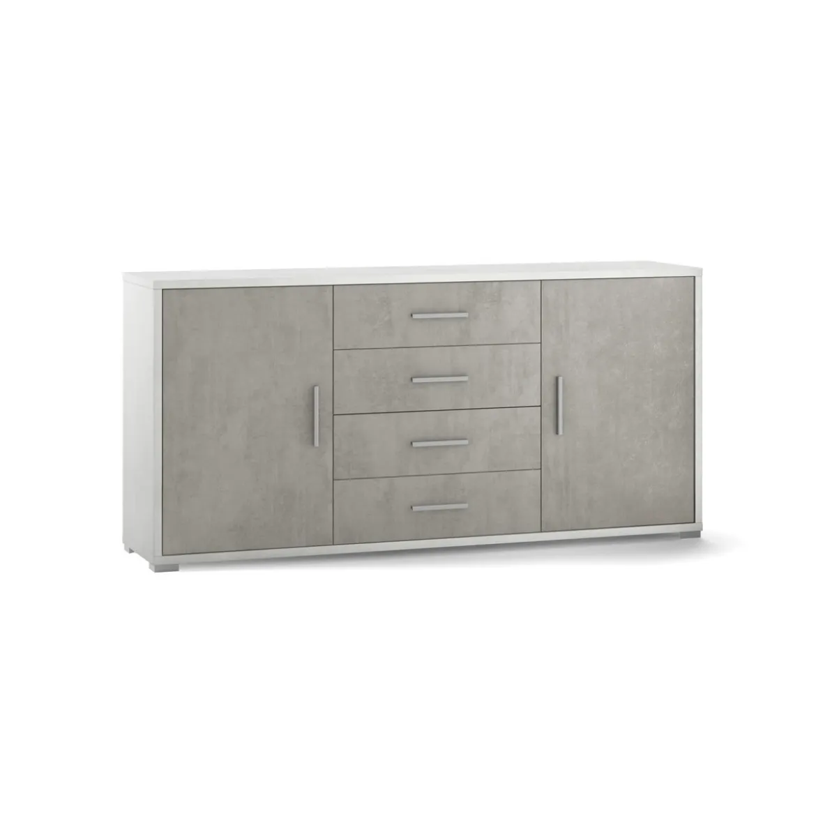 Credenza 2 Ante 4 Cassetti Cemento e Bianco Contenitore Buffet Madia PortaTv