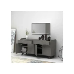 Credenza 4 Ante 2 Cassetti Grigio Cemento Porta TV Mobile da Soggiorno Madia