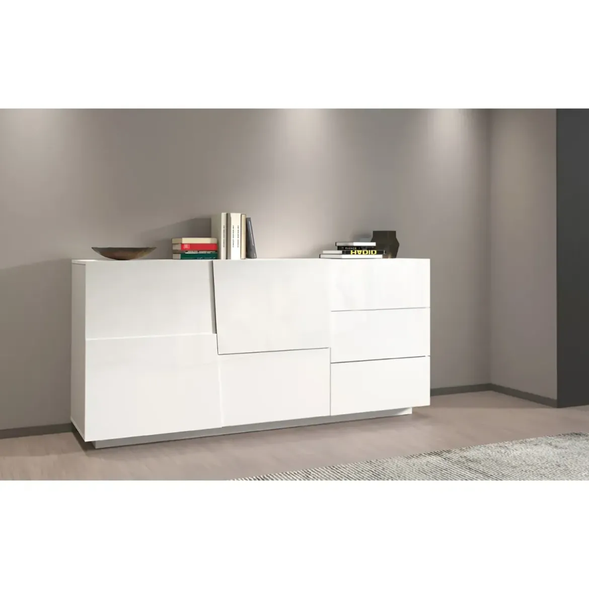 Credenza 2 Ante 3 Cassetti Madia in Legno Nobilitato Bianco Laccato