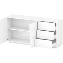 Credenza 2 Ante 3 Cassetti Madia in Legno Nobilitato Bianco Laccato