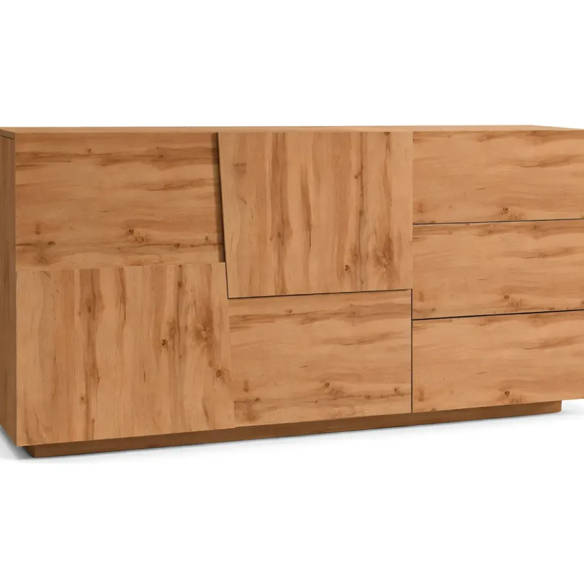 Credenza 2 Ante 3 Cassetti Madia in Legno Nobilitato Rovere Wotan