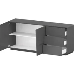 Credenza 2 Ante 3 Cassetti Madia in Legno Nobilitato Antracite Opaco