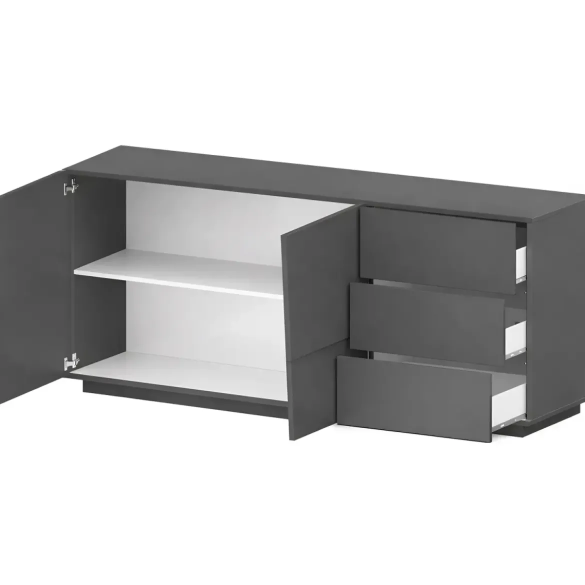 Credenza 2 Ante 3 Cassetti Madia in Legno Nobilitato Antracite Opaco