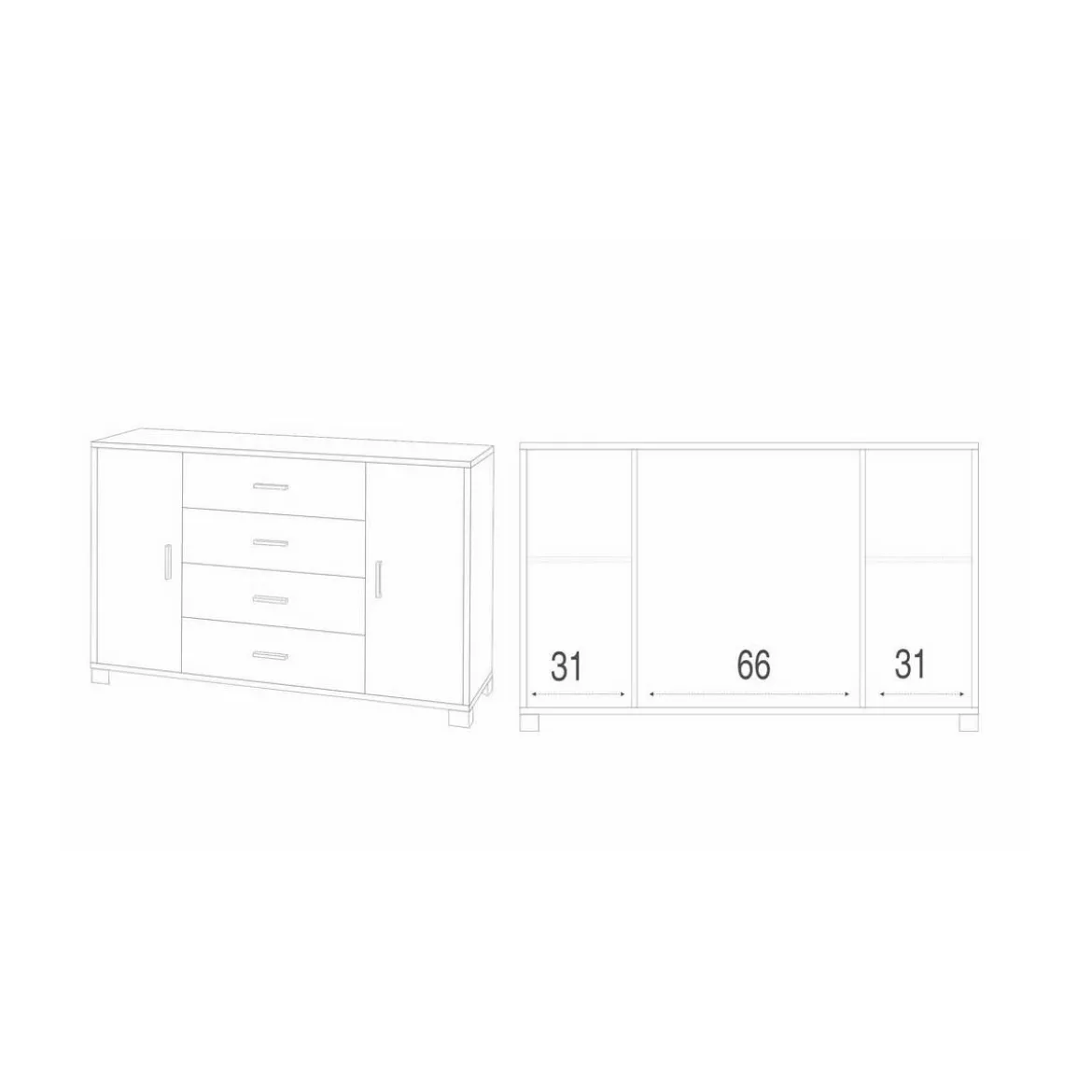 Credenza 2 Ante 4 Cassetti Mobile Madia Nero Noce Contenitore Salotto