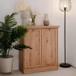 Credenza 2 Ante 80x35x90 cm Legno Rovere Anticato con Ripiani Interni