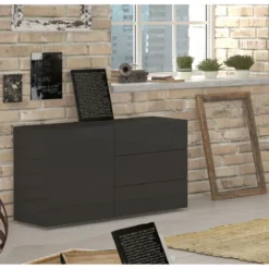 Credenza Antracite Lucida 110 cm Mobile Madia con 3 Cassetti e 1 Ante
