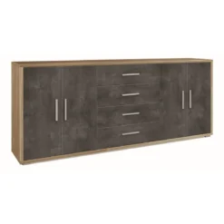 Credenza Armadio 4 Ante 4 Cassetti Noce Nero 200 cm Basso in Legno Tv