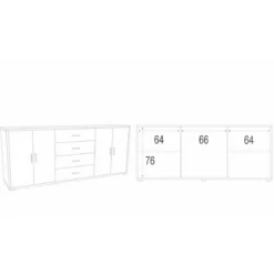 Credenza Armadio Cemento Bianco Basso 4 Ante 4 Cassetti in Legno Tv
