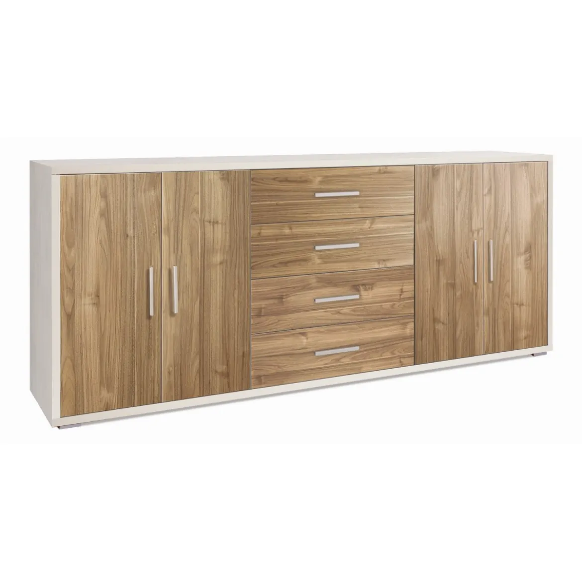 Credenza Armadio 200 cm Bianco Noce 4 Ante 4 Cassetti Basso in Legno Tv