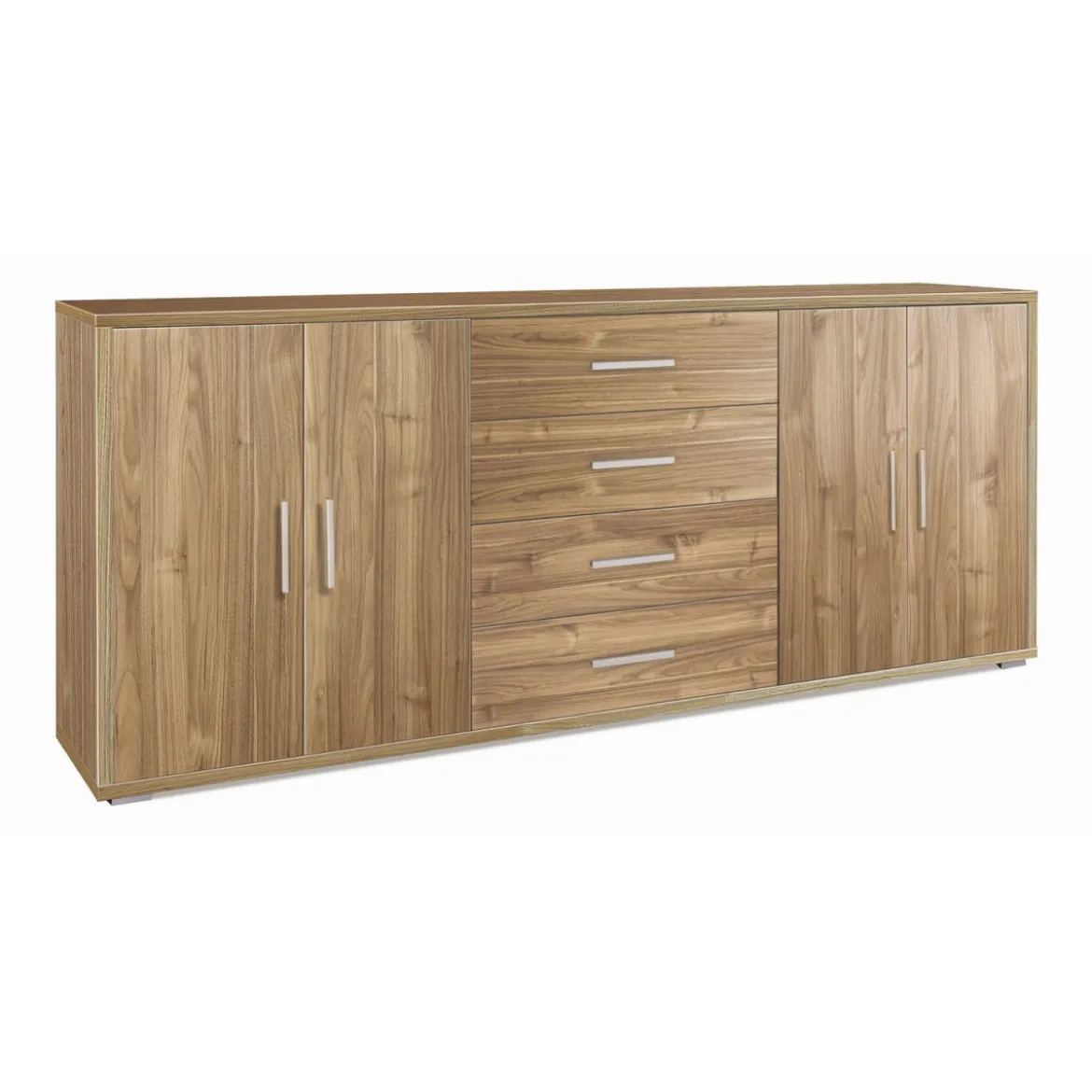 Credenza Armadio Noce 200 cm Basso 4 Ante 4 Cassetti in Legno Tv