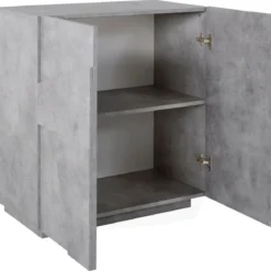 Credenza Bassa da Ingresso 80 cm Madia Grigio Cemento Mobile con Ante