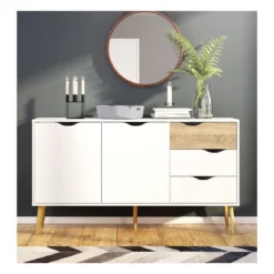 Credenza Bianca Moderna 2 Ante 3 Cassetti Rovere Mobile Madia Soggiorno Salotto