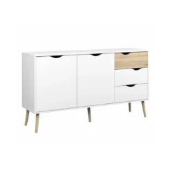 Credenza Bianca Moderna 2 Ante 3 Cassetti Rovere Mobile Madia Soggiorno Salotto