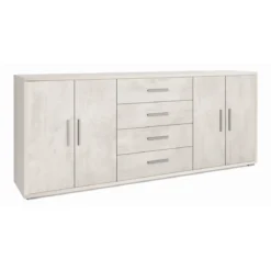 Credenza Bianco Armadio 200 cm 4 Ante 4 Cassetti Basso in Legno Porta Tv