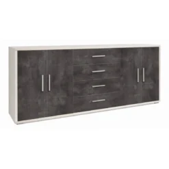 Credenza Bianco Nero Armadio 200 cm 4 Ante 4 Cassetti Basso in Legno Tv