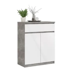 Credenza Buffet Bianco Cassetti Cemento 2 Ante Dispensa Salotto Mobile Legno