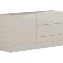 Credenza 110 cm Mobile con 3 Cassetti e 1 Ante Madia Bianco Lucido