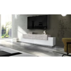 Credenza con Ante a Ribalta 200 Porta TV Bianco Cemento Basso Soggiorno