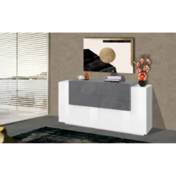 Credenza con 2 ante 4 Cassetti 160cm Bianco Ardesia per Soggiorno