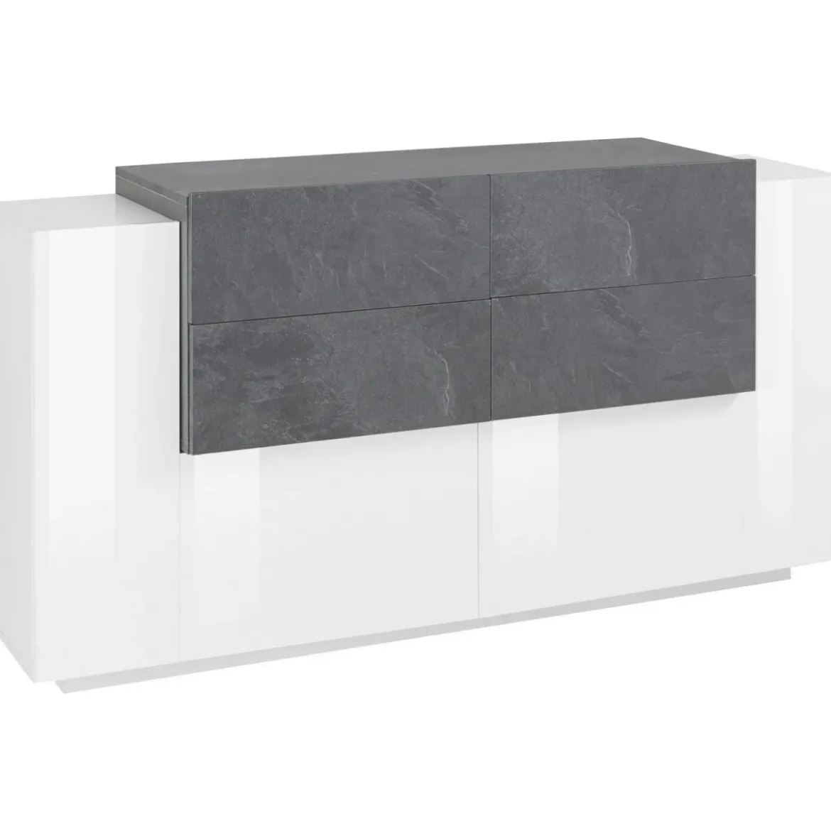 Credenza con 2 ante 4 Cassetti 160cm Bianco Ardesia per Soggiorno