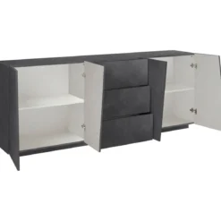 Credenza con 4 Ante e 3 Cassetti Ardesia Madia per Soggiorno