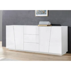 Credenza con 4 Ante e 3 Cassetti Bianco Lucido Madia per Soggiorno