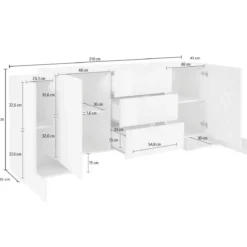 Credenza con Ante e Cassetti da 210 Bianco e Grigio Madia per Ingresso