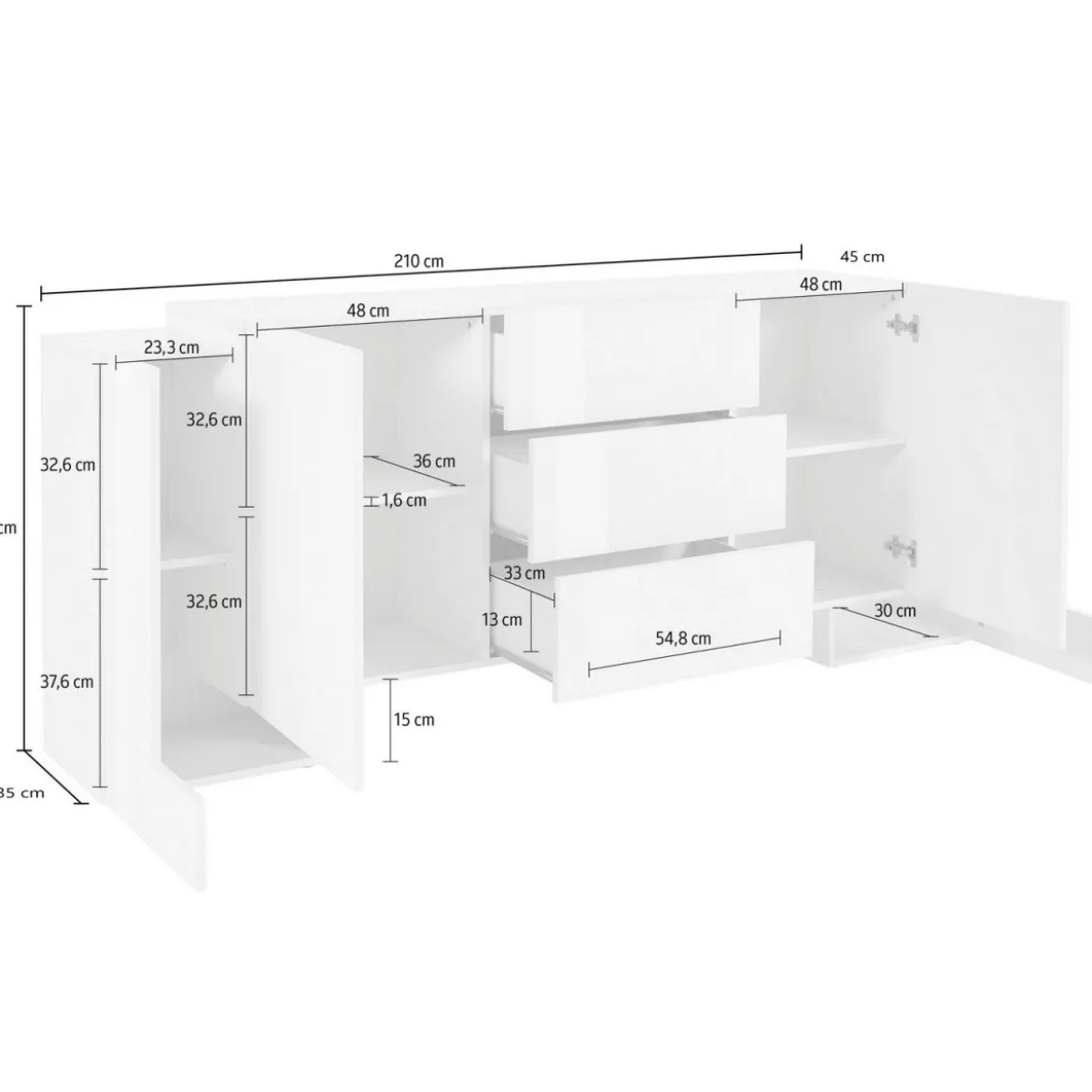 Credenza con Ante e Cassetti da 210 Bianco e Grigio Madia per Ingresso