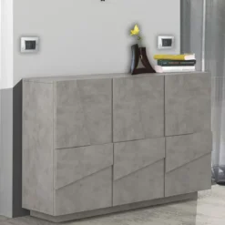 Credenza con 3 Ante Mobile Cemento Moderno per Soggiorno 120 cm Basso
