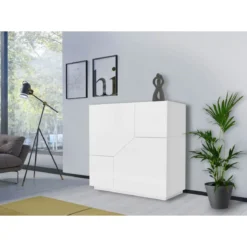 Credenza con 2 Ante Mobile in Legno Bianco Lucido 80 cm da Ingresso