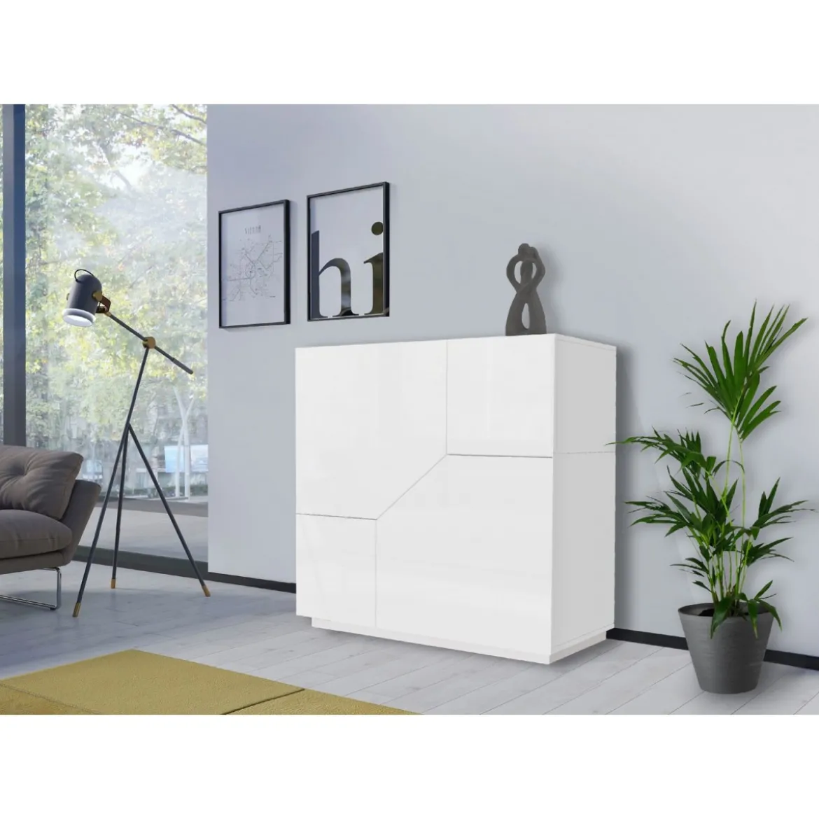 Credenza con 2 Ante Mobile in Legno Bianco Lucido 80 cm da Ingresso
