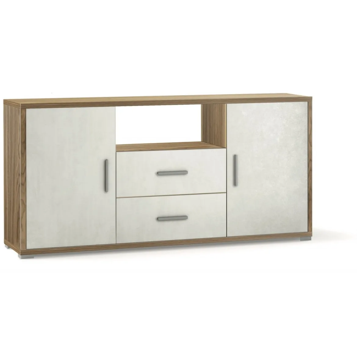 Credenza Contenitore Mobile 2 Ante con 2 Cassetti Noce Bianco Legno Tv